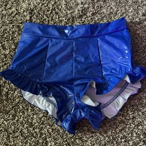 latex ruffle short shorts